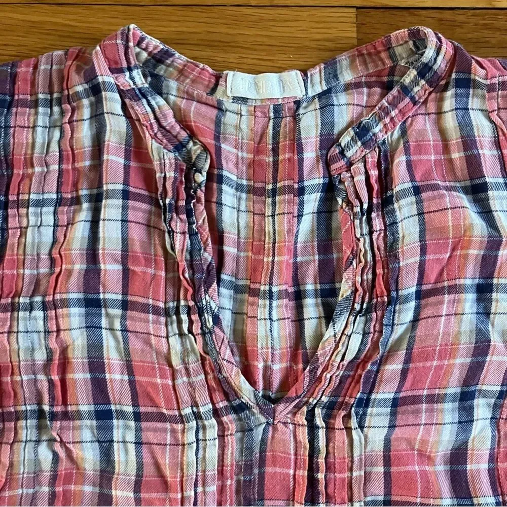 CP Shades Red Plaid Cowgirl USA Linen Cotton Regina Tunic Shirt Dress Medium - Picture 4 of 15